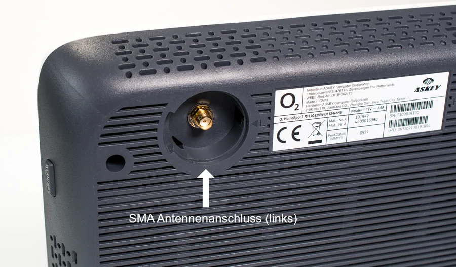 SMA-Antennenanschluss auf der Rückseite des Homespot 2 4G von O2
